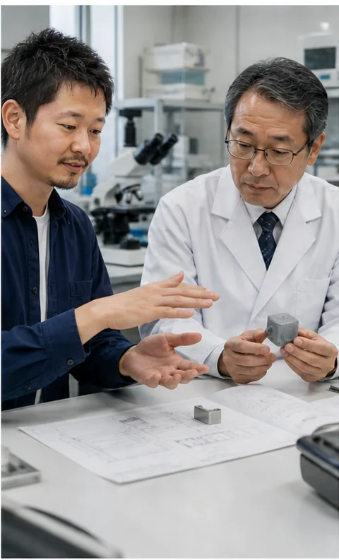 チームアルマダの担当者が大学の研究者へ企業の条件を伝え、使えそうな技術を相談する様子